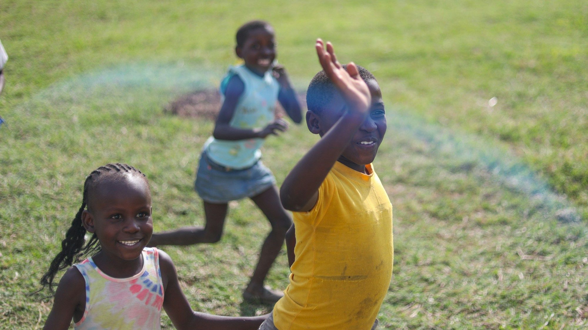 A group of children running